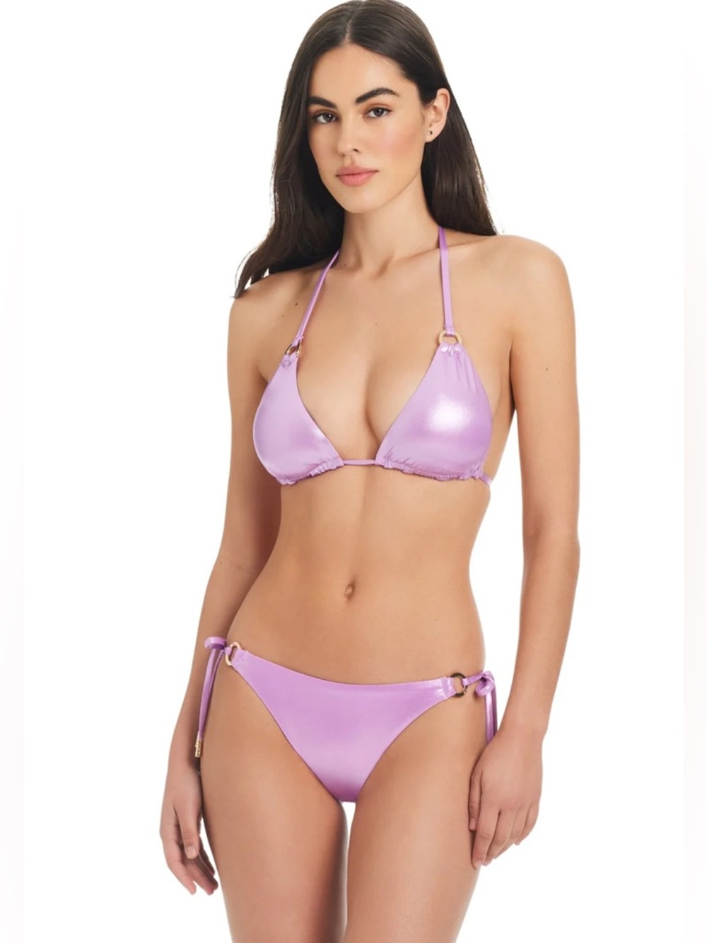 MEDIUM NWT RED CARTER - GRACE Triangle Bikini Swim shimmering lilac glitter gold